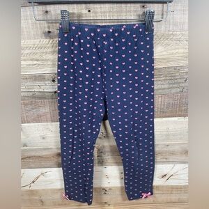 HB Navy Blue Pink Hearts Girls Size 5T Leggings Bow Bottoms Cotton Stretch Pants
